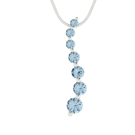 0.475 tcw Necklace Pendant - 14K White Gold Round Cut Charm Blue - Adjustable Length - 15in Box Chain to 18in