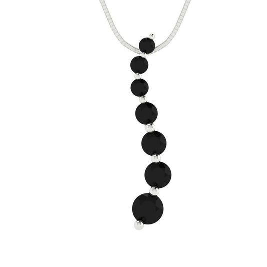 0.475 tcw Necklace Pendant - 14K White Gold Round Cut Charm Onyx - Adjustable Length - 15in Box Chain to 18in