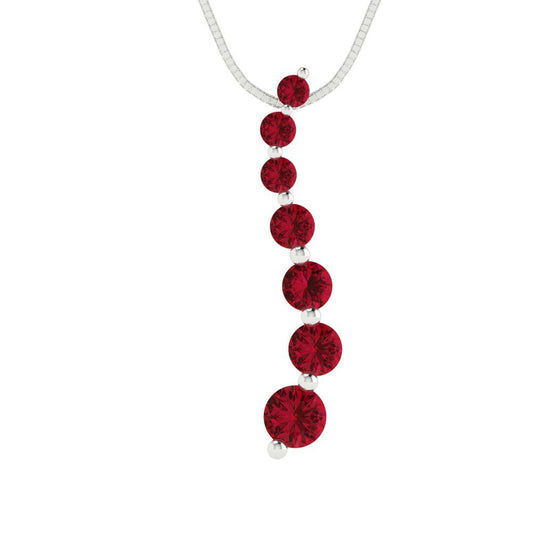 0.475 tcw Necklace Pendant - 14K White Gold Round Cut Charm Pink Tourmaline - Adjustable Length - 15in Box Chain to 18in