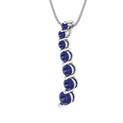 0.475 tcw Necklace Pendant - 14K White Gold Round Cut Charm Tanzanite - Adjustable Length - 15in Box Chain to 18in