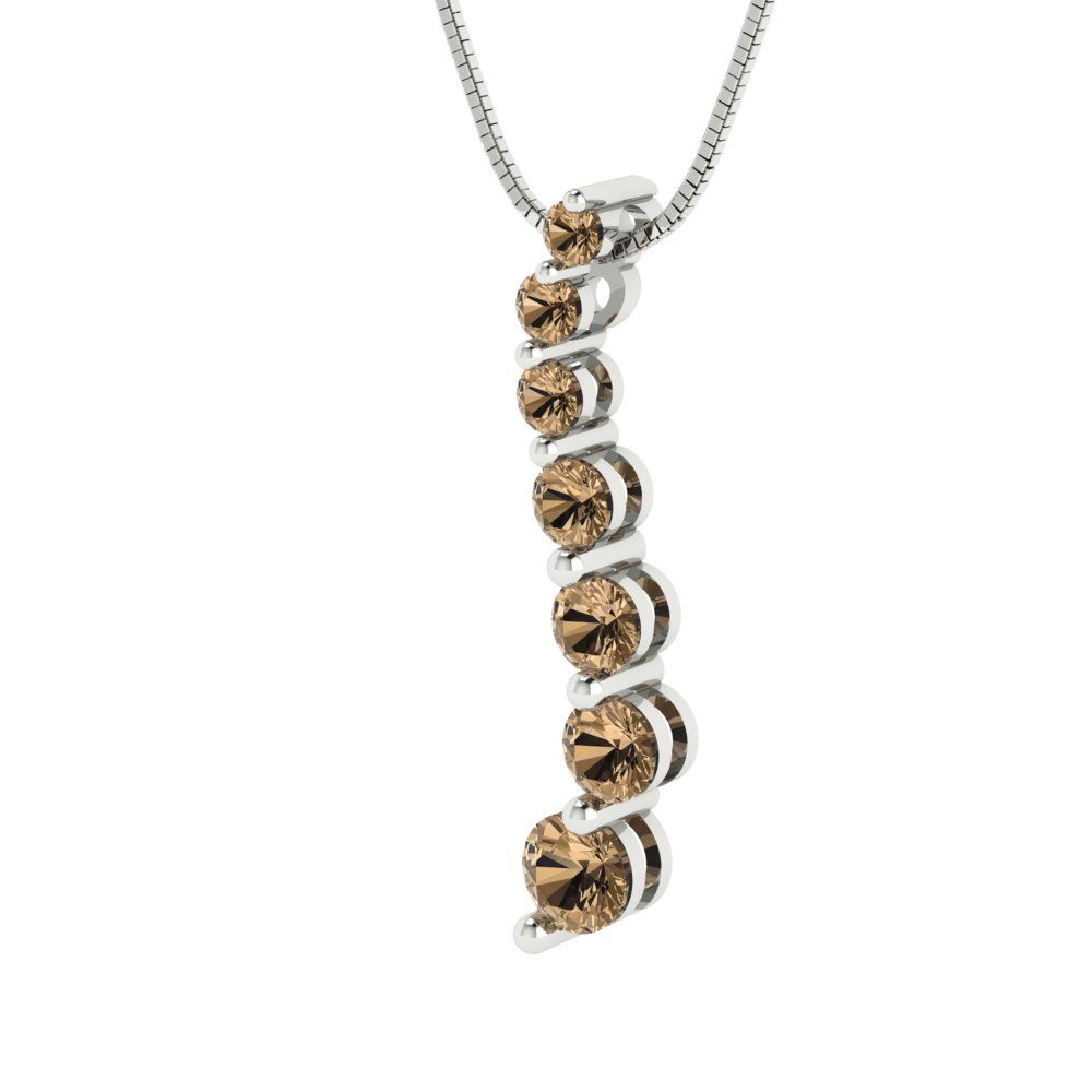 0.475 tcw Necklace Pendant - 14K White Gold Round Cut Charm Champagne - Adjustable Length - 15in Box Chain to 18in