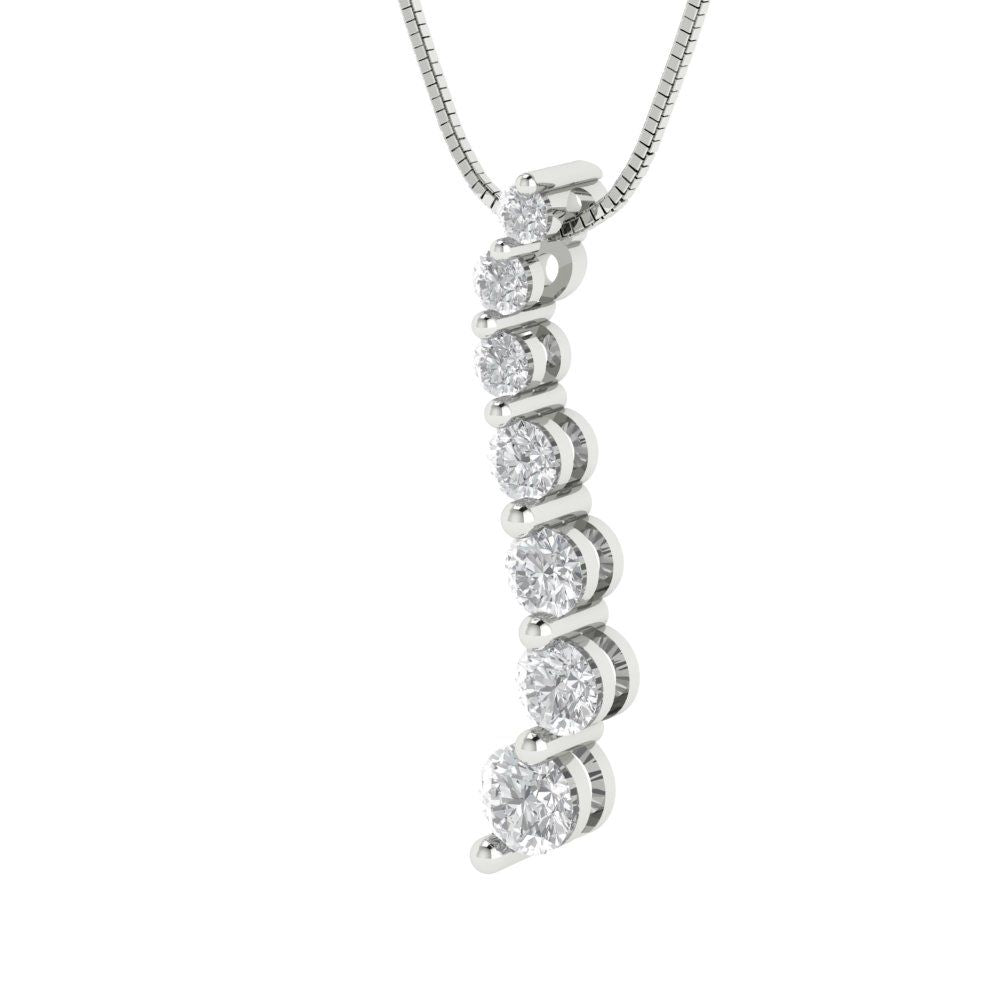 0.475 tcw Necklace Pendant - 14K White Gold Round Cut Charm Zirconia Diamond - Adjustable Length - 15in Box Chain to 18in