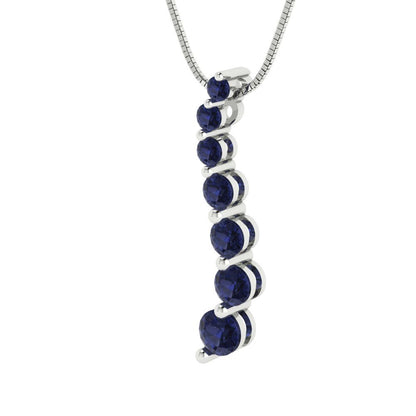 0.475cttw Round Cut Blue Sapphire Gold-Plated 925 Silver Pendant and 16" Box-Chain Necklace