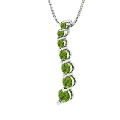 0.475 tcw Necklace Pendant - 14K White Gold Round Cut Charm Peridot - Adjustable Length - 15in Box Chain to 18in
