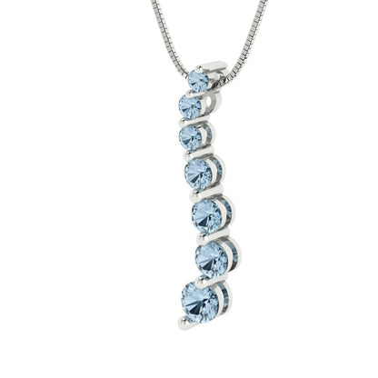 0.475 tcw Necklace Pendant - 14K White Gold Round Cut Charm Aquamarine - Adjustable Length - 15in Box Chain to 18in