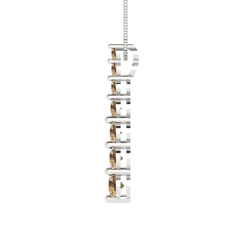 0.475 tcw Necklace Pendant - 14K White Gold Round Cut Charm Champagne - Adjustable Length - 15in Box Chain to 18in