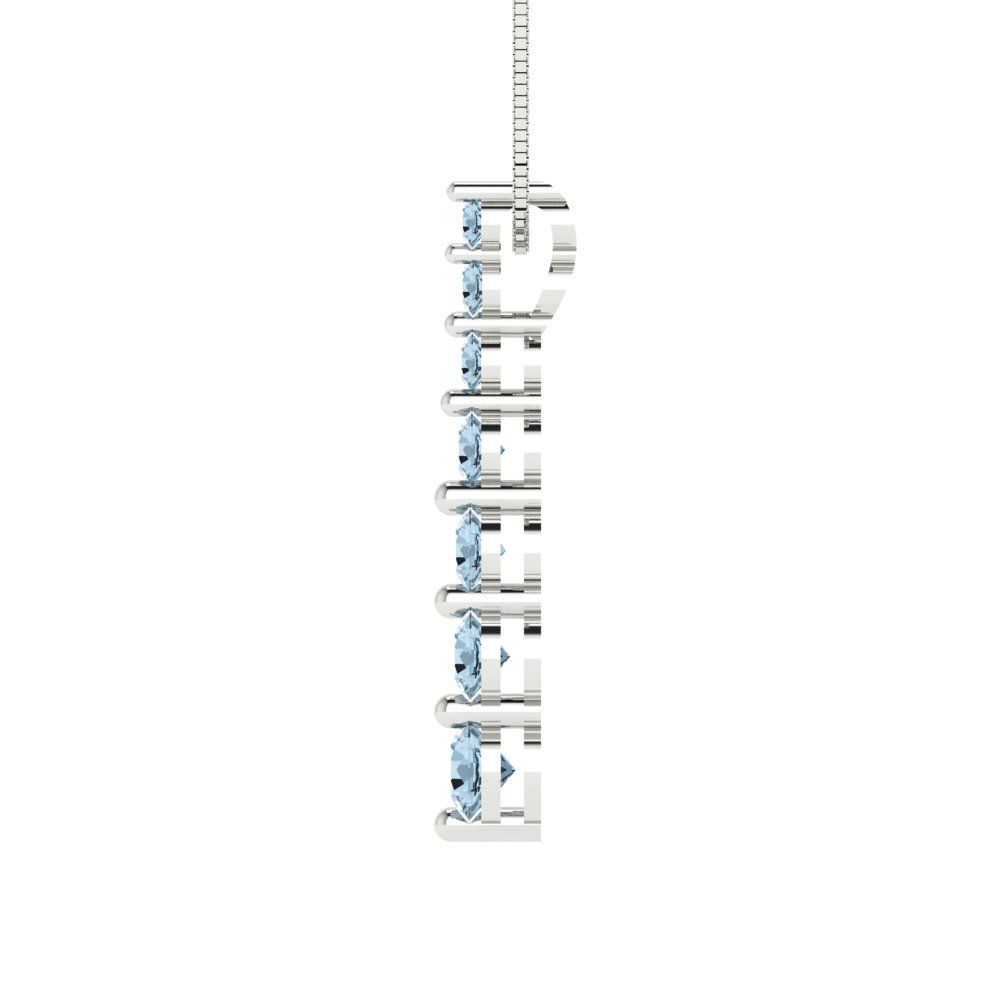 0.475 tcw Necklace Pendant - 14K White Gold Round Cut Charm Aquamarine - Adjustable Length - 15in Box Chain to 18in