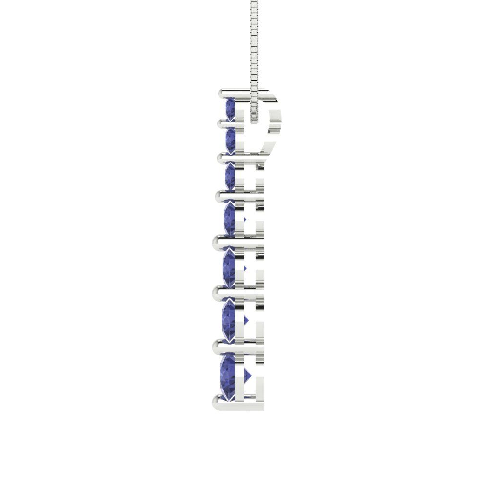 0.475 tcw Necklace Pendant - 14K White Gold Round Cut Charm Tanzanite - Adjustable Length - 15in Box Chain to 18in