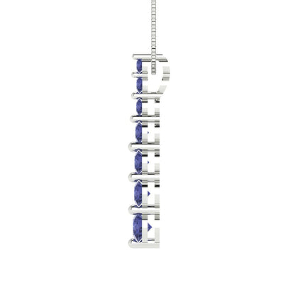 0.475 tcw Necklace Pendant - 14K White Gold Round Cut Charm Tanzanite - Adjustable Length - 15in Box Chain to 18in