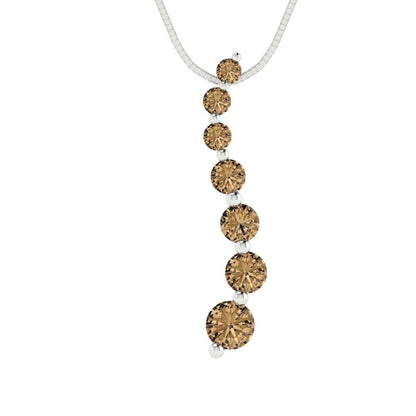 0.475 tcw Necklace Pendant - 14K White Gold Round Cut Charm Champagne - Adjustable Length - 15in Box Chain to 18in