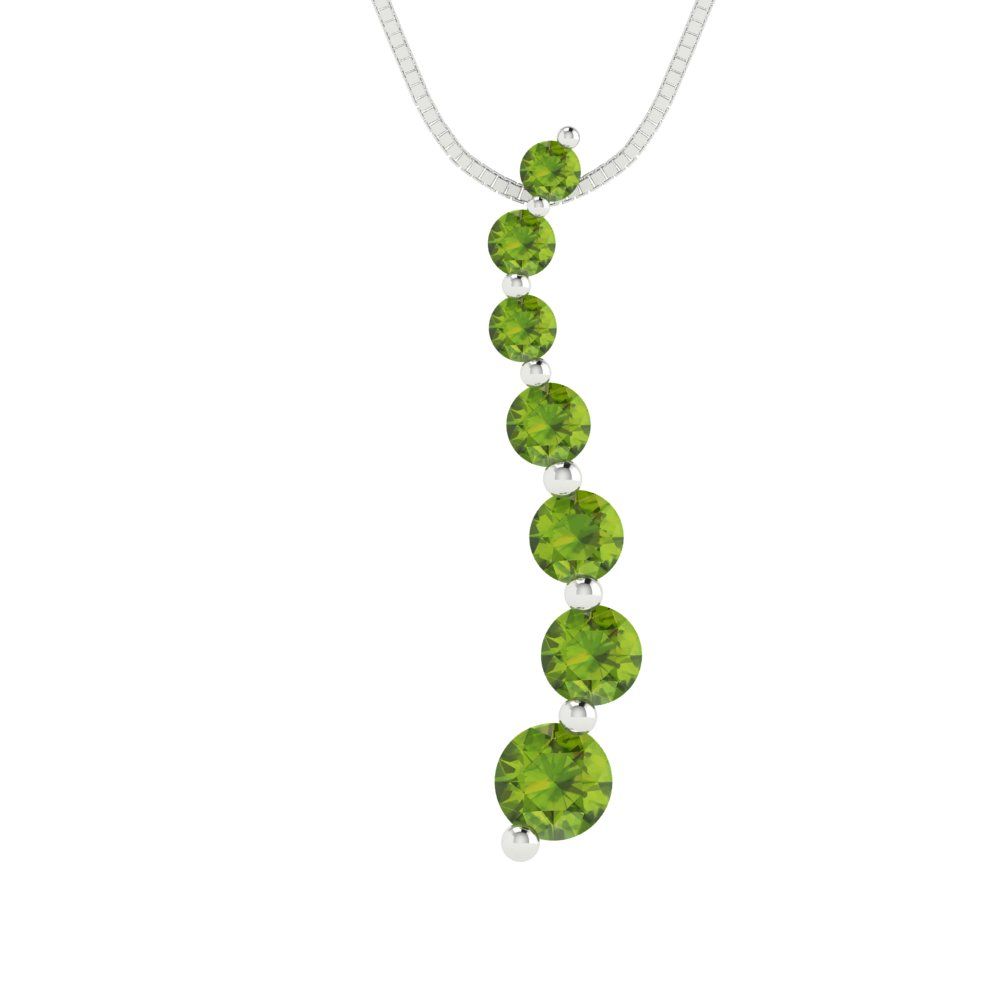 0.475 tcw Necklace Pendant - 14K White Gold Round Cut Charm Peridot - Adjustable Length - 15in Box Chain to 18in