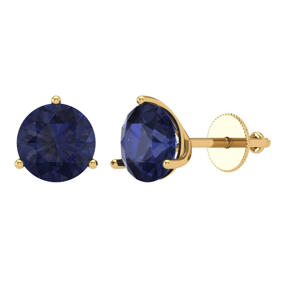 4 ctw Blue Sapphire Studs Earrings | 8.0mm Round Cut White Gold Screw back | September Birthstone