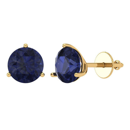 4 ctw Blue Sapphire Studs Earrings | 8.0mm Round Cut White Gold Screw back | September Birthstone