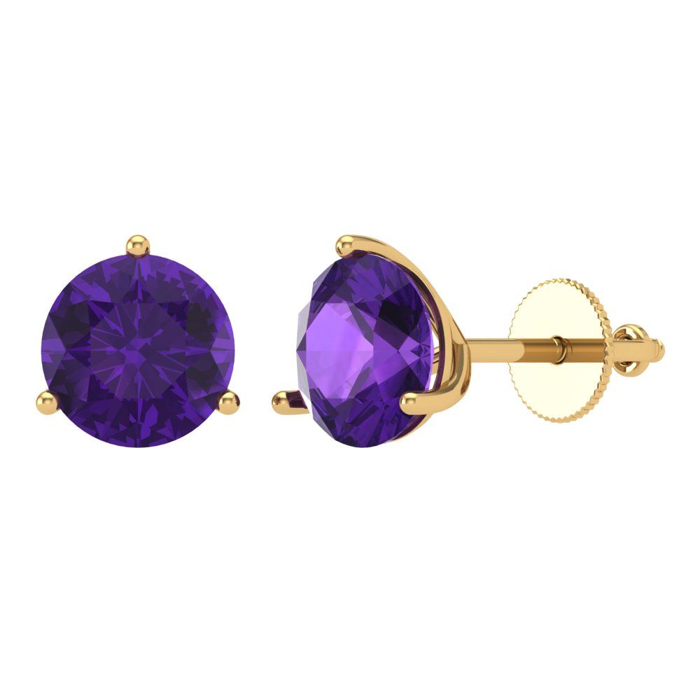4 ctw Amethyst Studs Earrings | 8.0mm Round Cut White Gold Screw back | February Birthstone