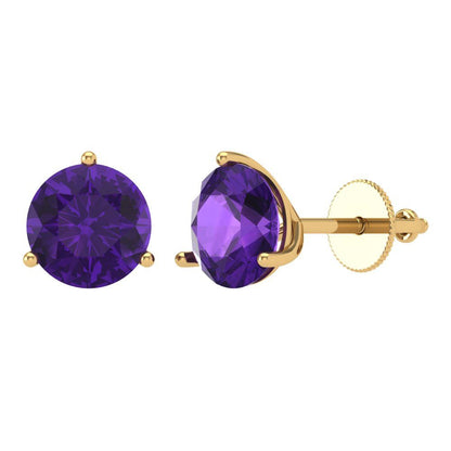 4 ctw Amethyst Studs Earrings | 8.0mm Round Cut White Gold Screw back | February Birthstone