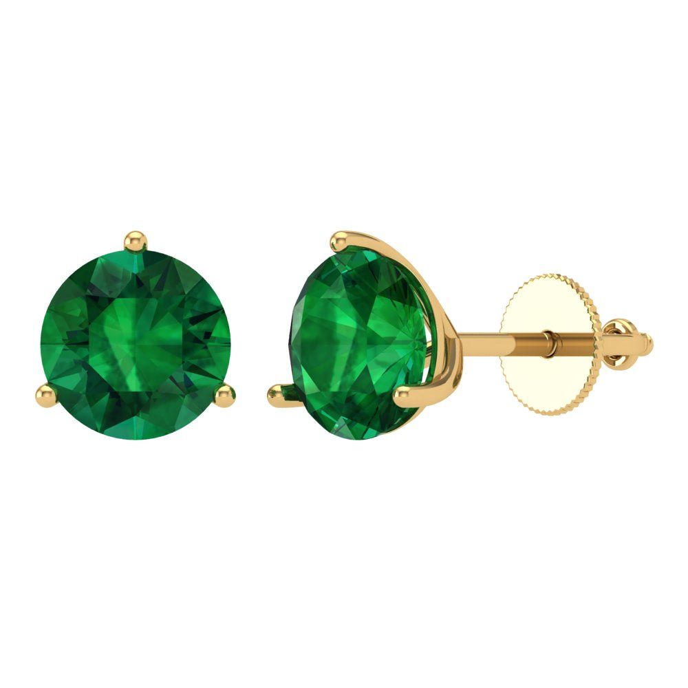 4 ctw Emerald Studs Earrings | 8.0mm Round Cut White Gold Screw back | May Birthstone