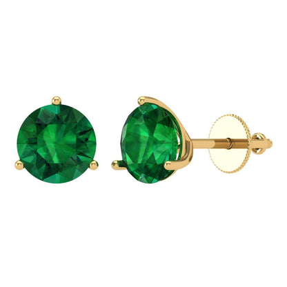 4 ctw Emerald Studs Earrings | 8.0mm Round Cut White Gold Screw back | May Birthstone