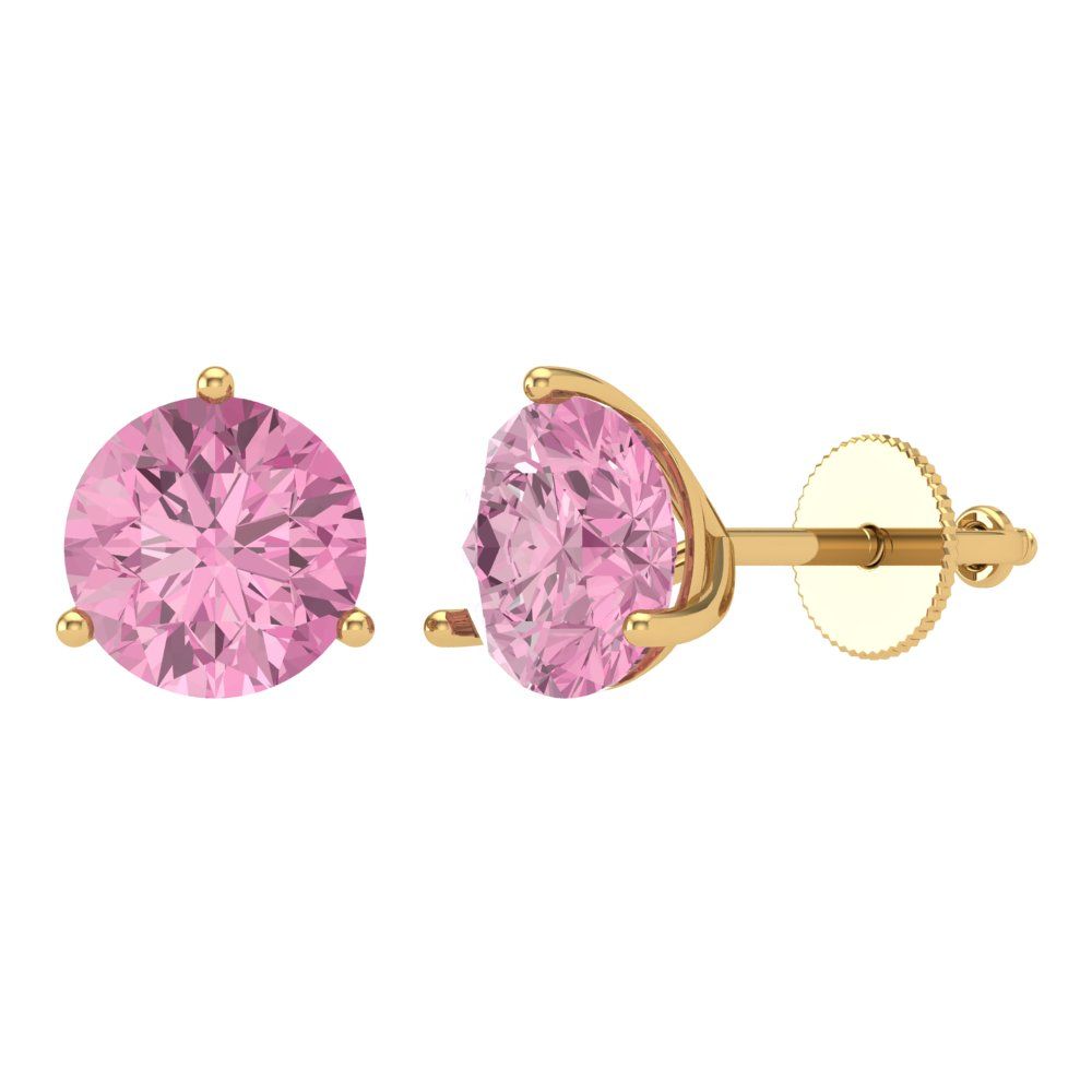 4 ctw Pink Zirconia Studs Earrings | 8.0mm Round Cut White Gold Screw back | April Birthstone