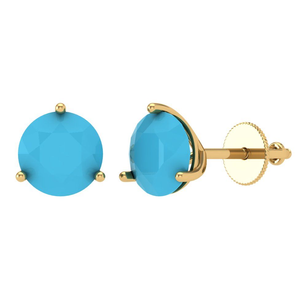 4 ctw Turquoise Studs Earrings | 8.0mm Round Cut White Gold Screw back | December Birthstone
