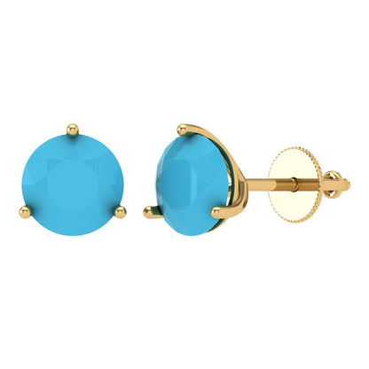 4 ctw Turquoise Studs Earrings | 8.0mm Round Cut White Gold Screw back | December Birthstone
