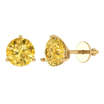 4 ctw Citrine Studs Earrings | 8.0mm Round Cut White Gold Screw back | November Birthstone