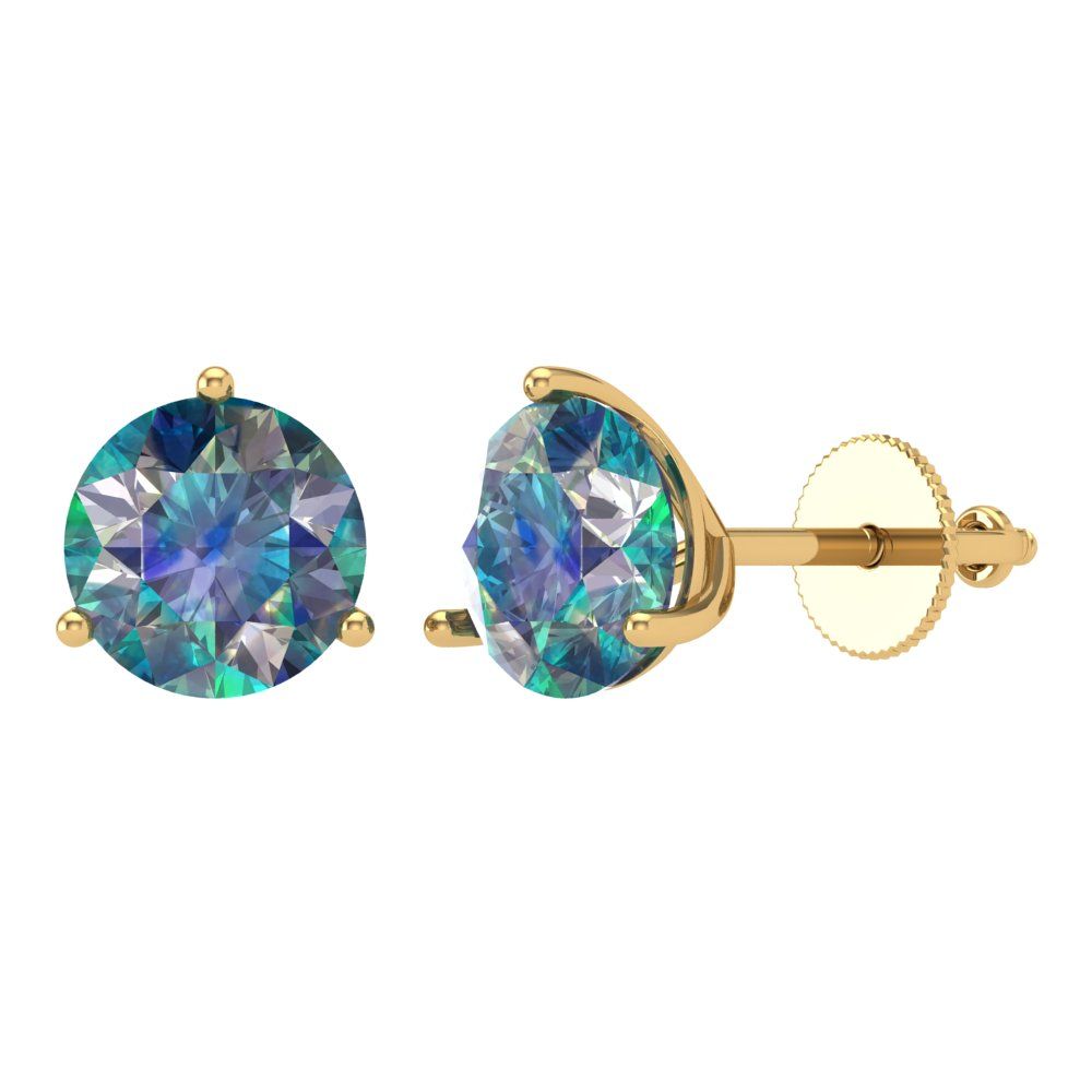 4 ctw Blue Moissanite Studs Earrings | 8.0mm Round Cut White Gold Screw back | April Birthstone