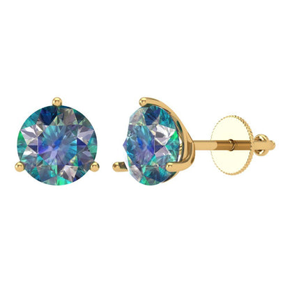 4 ctw Blue Moissanite Studs Earrings | 8.0mm Round Cut White Gold Screw back | April Birthstone