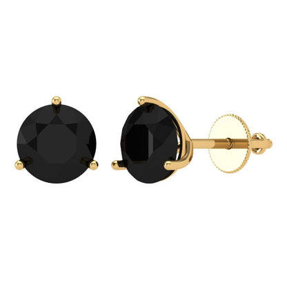 4 ctw Onyx Studs Earrings | 8.0mm Round Cut White Gold Screw back | July Birthstone