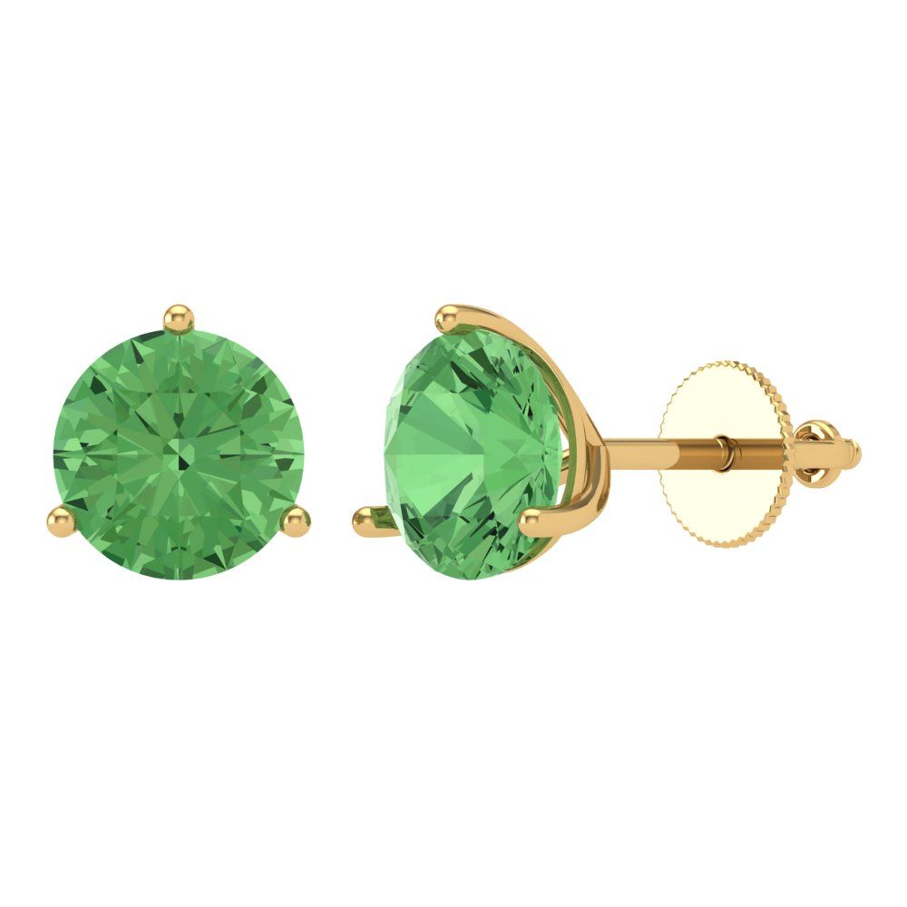 4 ctw Green Zirconia Studs Earrings | 8.0mm Round Cut White Gold Screw back | April Birthstone