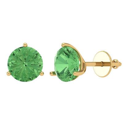 4 ctw Green Zirconia Studs Earrings | 8.0mm Round Cut White Gold Screw back | April Birthstone
