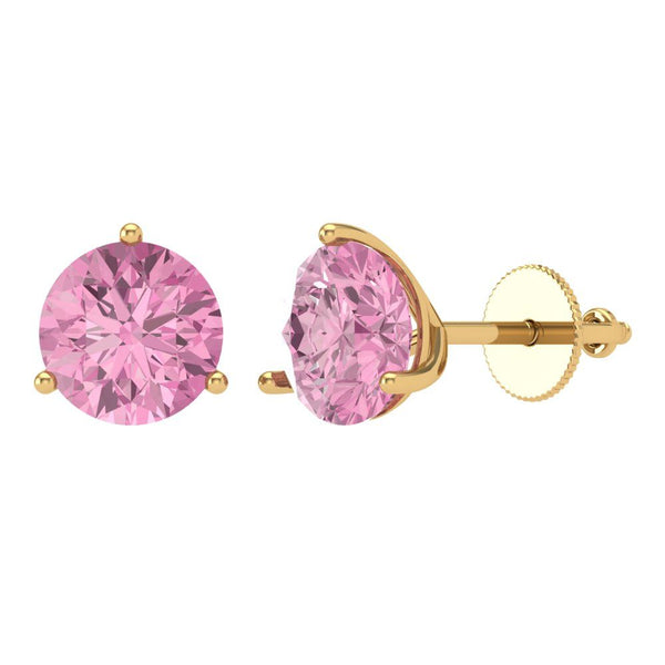 4 ct Brilliant Round Cut Solitaire Studs Pink Simulated Diamond Stone Yellow Gold Earrings Screw back