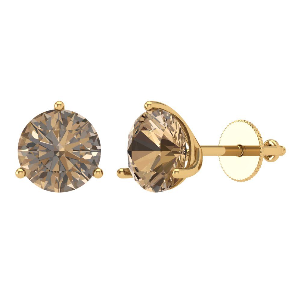 4 ctw Champagne Studs Earrings | 8.0mm Round Cut White Gold Screw back | April Birthstone