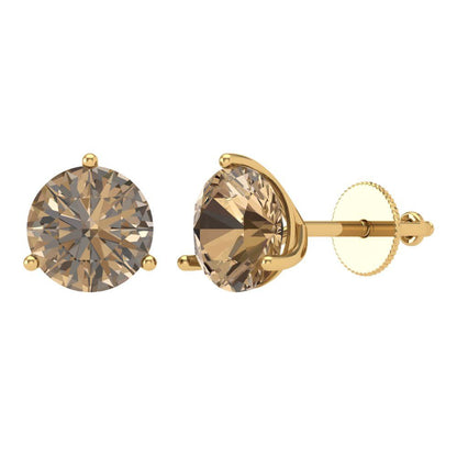 4 ctw Champagne Studs Earrings | 8.0mm Round Cut White Gold Screw back | April Birthstone