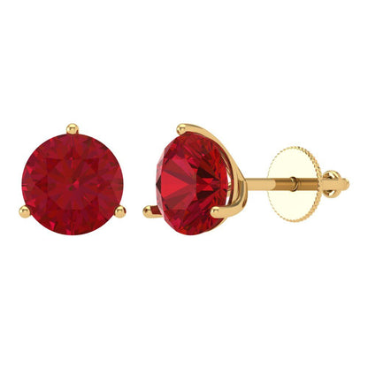4 ctw Ruby Studs Earrings | 8.0mm Round Cut White Gold Screw back | July Birthstone