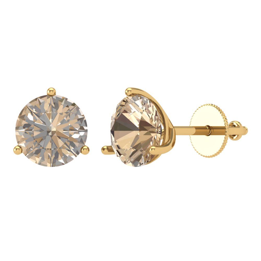 4 ctw Yellow Moissanite Studs Earrings | 8.0mm Round Cut White Gold Screw back | April Birthstone