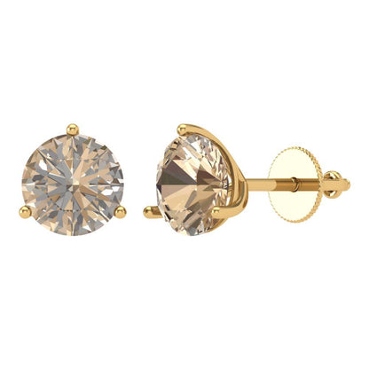 4 ctw Yellow Moissanite Studs Earrings | 8.0mm Round Cut White Gold Screw back | April Birthstone