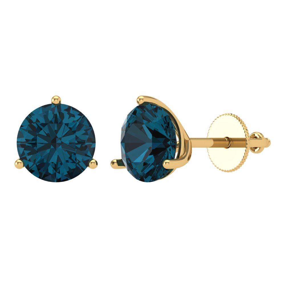 4 ctw London Blue Topaz Studs Earrings | 8.0mm Round Cut White Gold Screw back | December Birthstone