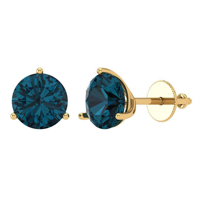 4 ctw London Blue Topaz Studs Earrings | 8.0mm Round Cut White Gold Screw back | December Birthstone