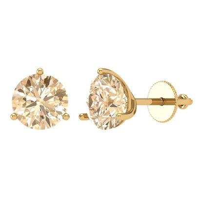 4 ctw Morganite Studs Earrings | 8.0mm Round Cut White Gold Screw back | February Birthstone