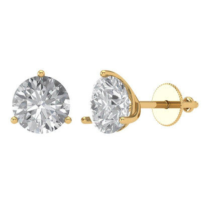 4 ctw Zirconia Diamond Studs Earrings | 8.0mm Round Cut White Gold Screw back | April Birthstone