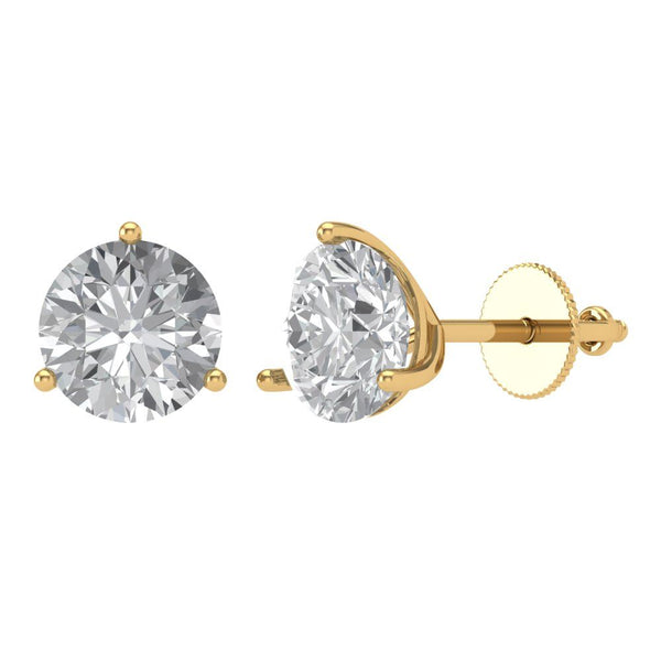 4 ct Brilliant Round Cut Solitaire Studs Clear Simulated Diamond Stone Yellow Gold Earrings Screw back