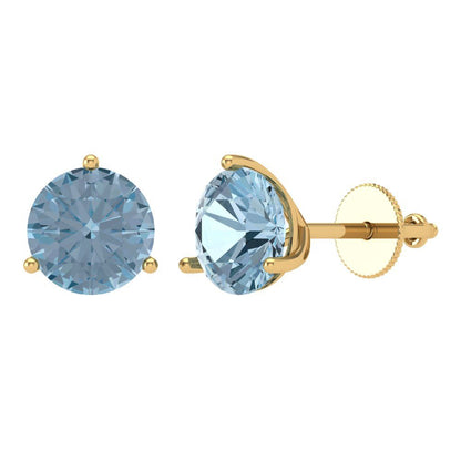 4 ctw Aquamarine Studs Earrings | 8.0mm Round Cut White Gold Screw back | March Birthstone
