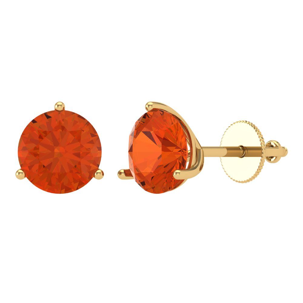 4 ctw Red Zirconia Studs Earrings | 8.0mm Round Cut White Gold Screw back | April Birthstone
