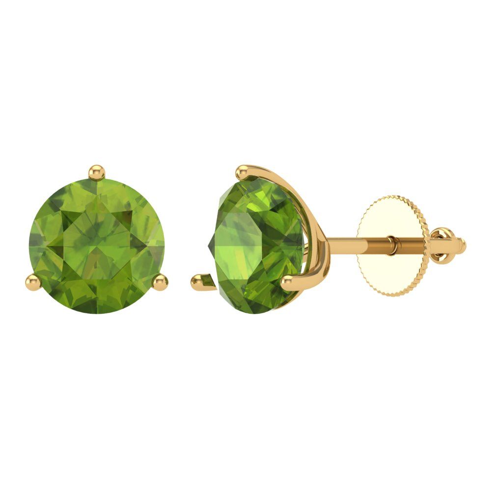 4 ctw Peridot Studs Earrings | 8.0mm Round Cut White Gold Screw back | August Birthstone