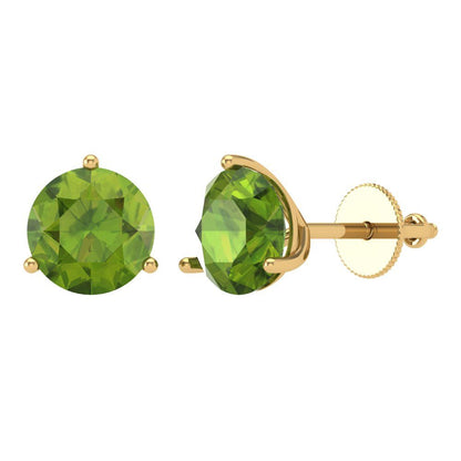 4 ctw Peridot Studs Earrings | 8.0mm Round Cut White Gold Screw back | August Birthstone
