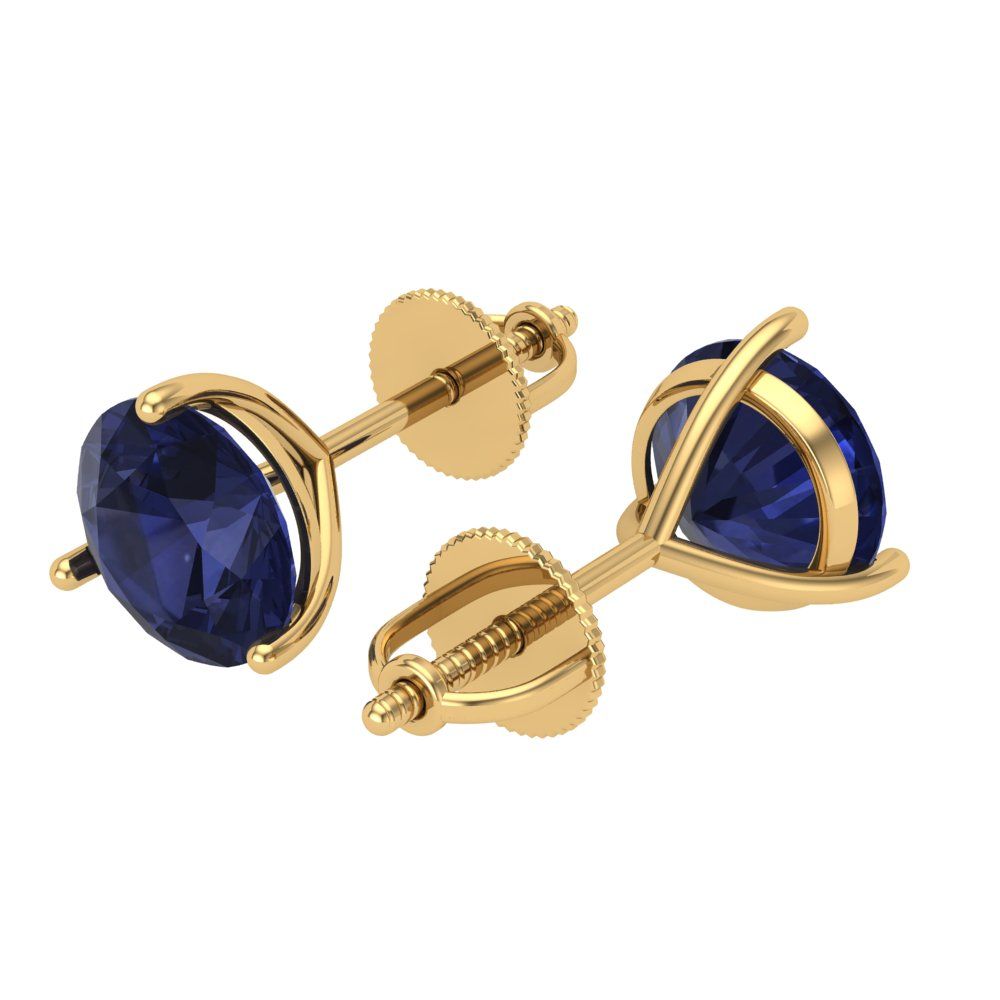 4 ctw Blue Sapphire Studs Earrings | 8.0mm Round Cut White Gold Screw back | September Birthstone