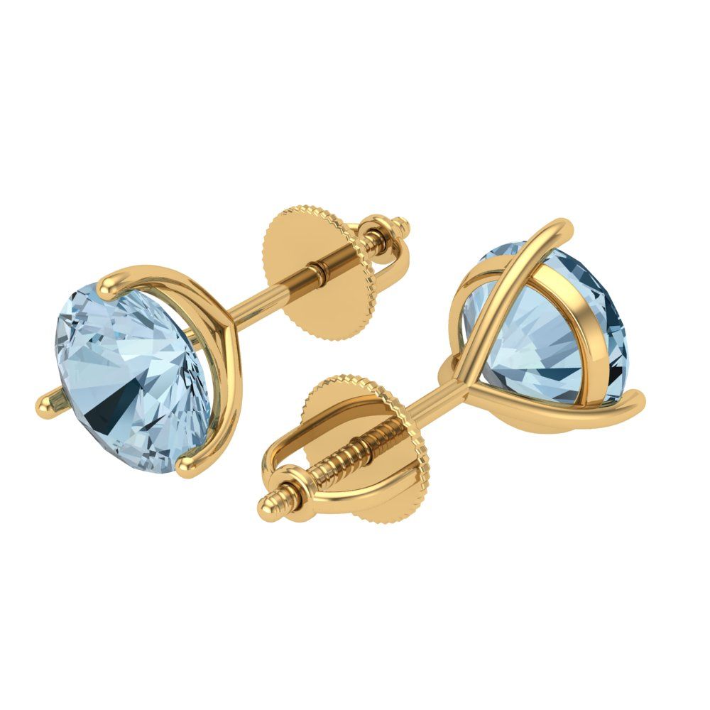 4 ctw Aquamarine Studs Earrings | 8.0mm Round Cut White Gold Screw back | March Birthstone