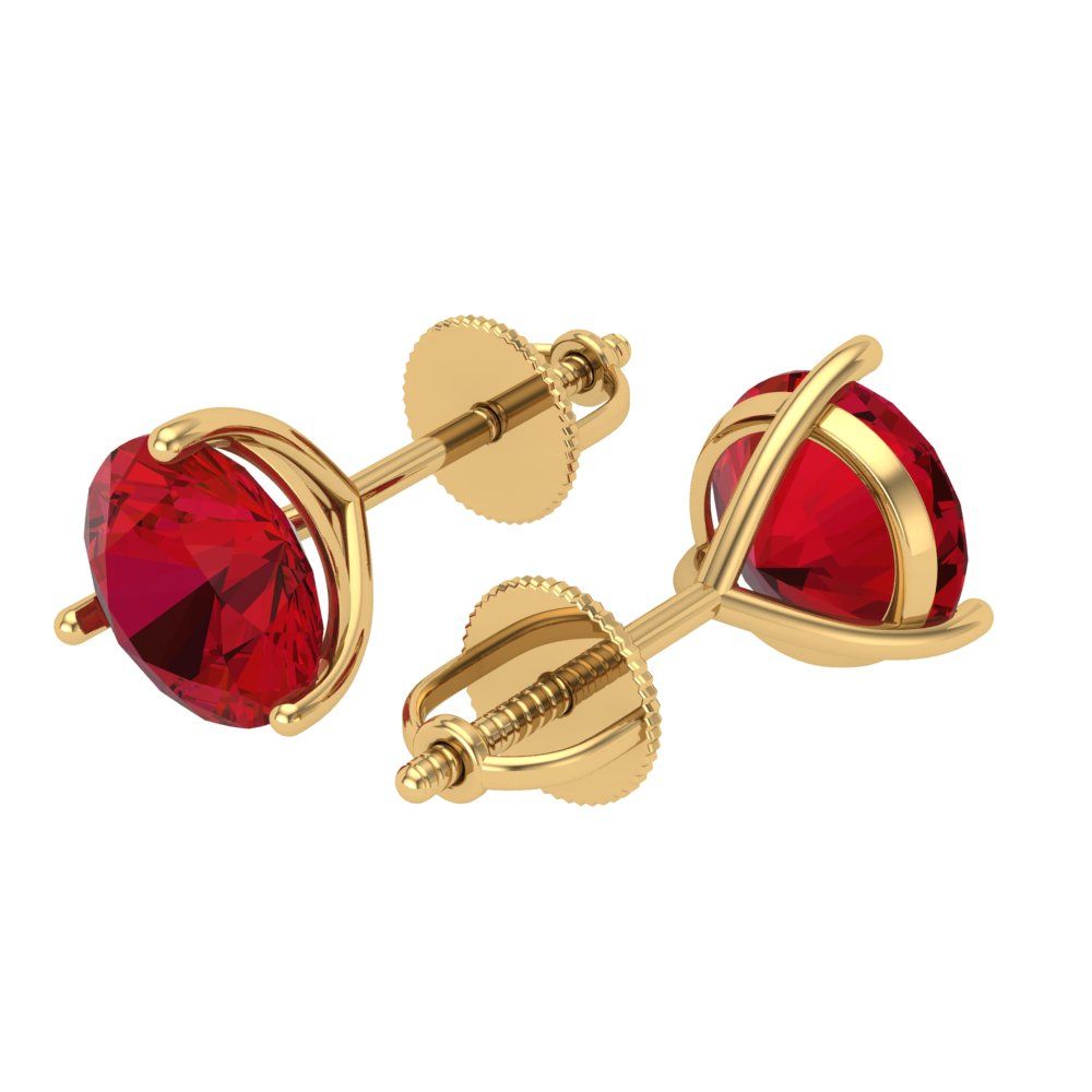 4 ctw Ruby Studs Earrings | 8.0mm Round Cut White Gold Screw back | July Birthstone