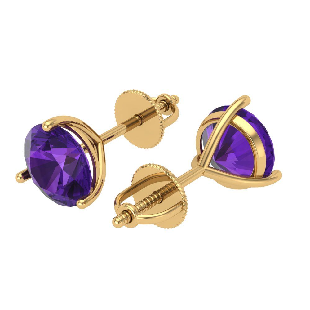 4 ctw Amethyst Studs Earrings | 8.0mm Round Cut White Gold Screw back | February Birthstone