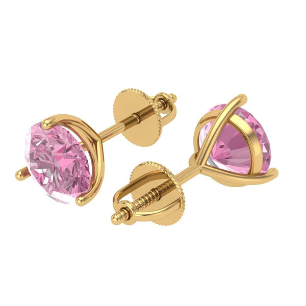4 ct Brilliant Round Cut Solitaire Studs Pink Simulated Diamond Stone Yellow Gold Earrings Screw back